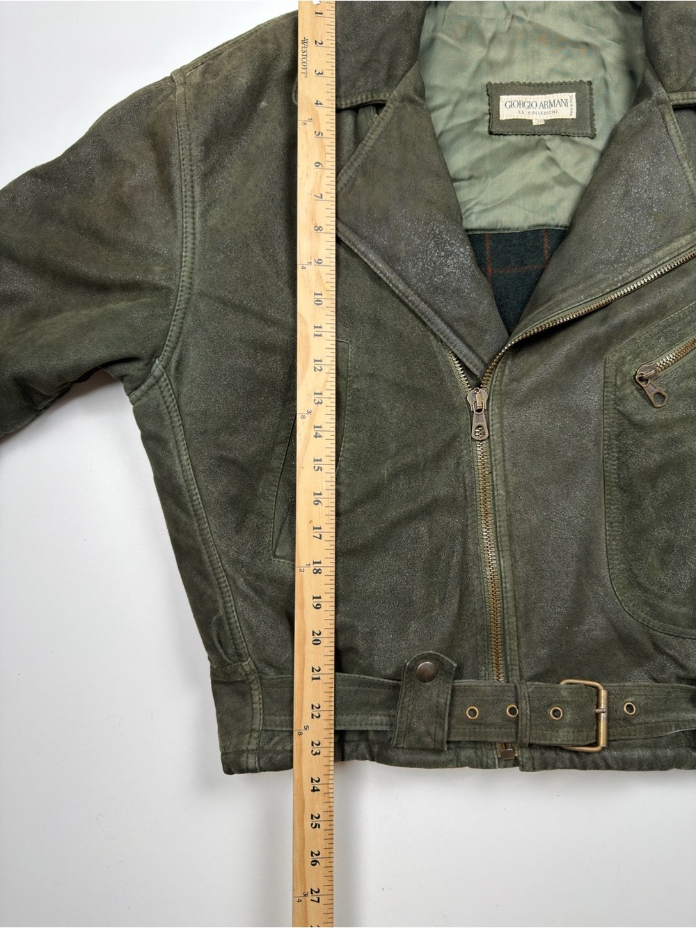 Vintage Giorgio Armani Suede Moto Leather Full Zip Bomber Jacket Mens 38 Medium - Picture 14 of 15